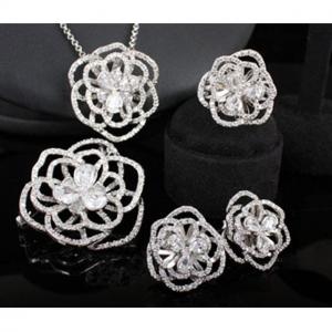 Set Borealy Simulated Sapphire Colier, Cercei, Brosa si Inel Camellia Luxury [1]