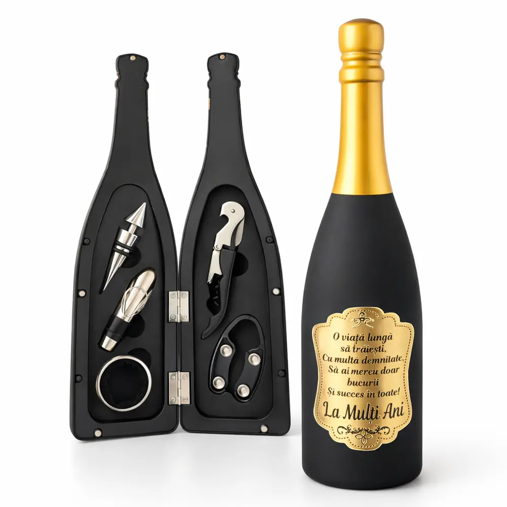 Cadouri Bărbați – Idei Premium pentru Soț, Tată, Iubit sau Șef | Borealy - Sticlă Cadou Vin cu Accesorii Premium Personalizată – Set Elegant pentru Bărbați