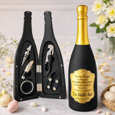 Cadouri Bărbați – Idei Inspirate pentru El - Sticlă Cadou Vin cu Accesorii Premium Personalizată – Set Elegant pentru Bărbați