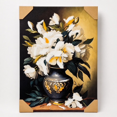 Tablou decorativ Canvas cu flori albe în vază, 50 x 70 cm – decor elegant pentru living, dormitor sau hol [2]