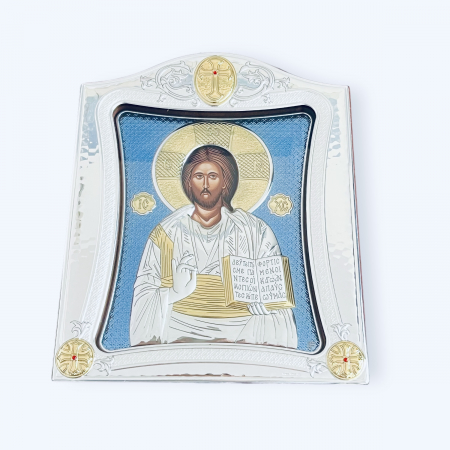 Icoana Iisus Hristos Blue placata cu Argint 21 x 26 cm  Made in Meteora [2]
