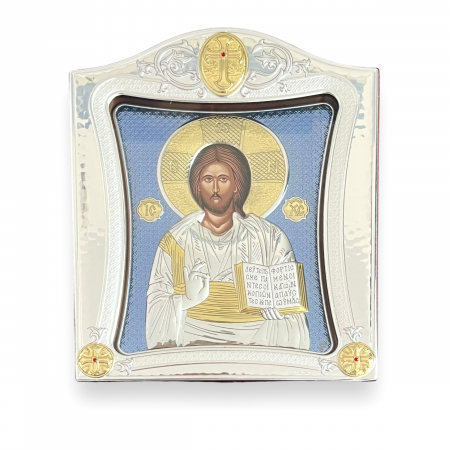 Cadouri Femei - Icoana Iisus Hristos Blue placata cu Argint 21 x 26 cm  Made in Meteora