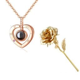 Coliere - Set LOVE- Trandafir Aur 24k si Colier Mesaj in Cristal