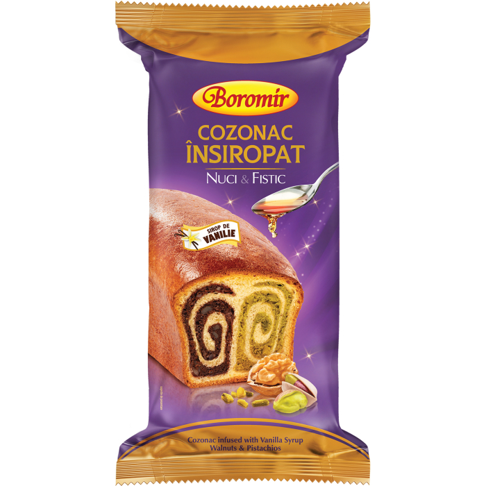 Cozonac Însiropat cu sirop de vanilie, cremă cu nuci și fistic 550g [1]