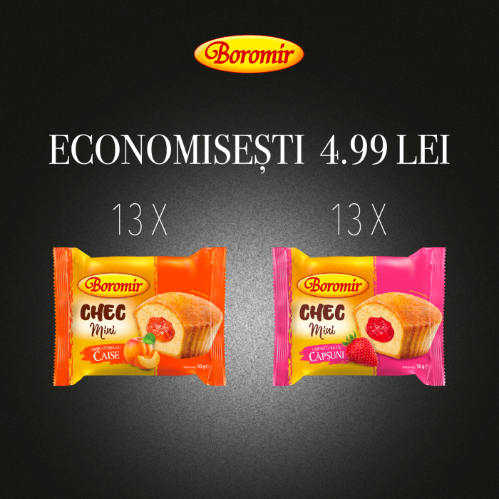 Pachet (1 bax - 13buc*CHEC MINI UMPLUTURA CU CAISE 50G + 1bax - 13buc*CHEC MINI UMPLUTURA CU CAPSUNI 50G ) [1]