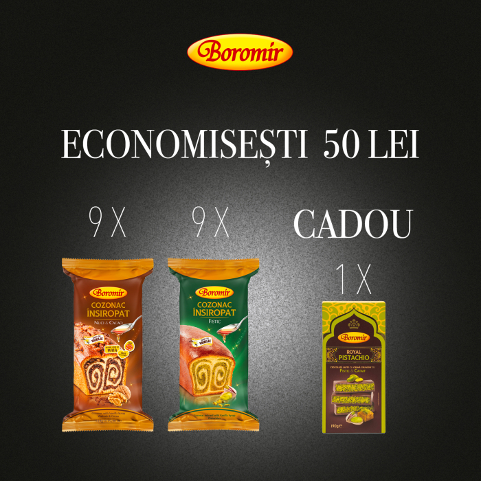 Pachet (2BAX- 9BUC*COZONAC INSIROPAT FISTIC 550G + 9BUC*COZONAC INSIROPAT NUCI CACAO 550G  + 1*CIOCOLATA ROYAL PISTACHIO 190G CADOU) [1]