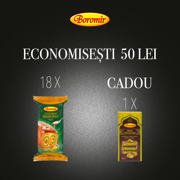 Pachet (2BAX- 18BUC*COZONAC INSIROPAT FISTIC 550G + 1*CIOCOLATA ROYAL PISTACHIO 190G CADOU) [1]