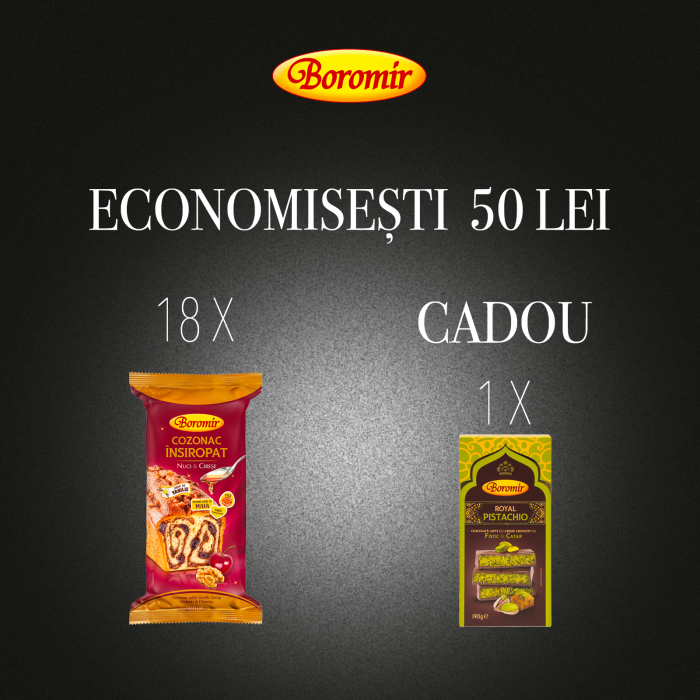Pachet (2BAX- 18BUC*COZONAC INSIROPAT NUCI SI CIRESE 550G + 1*CIOCOLATA ROYAL PISTACHIO 190G CADOU) [1]
