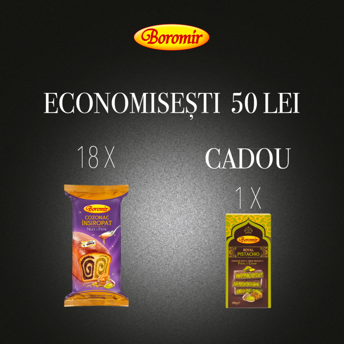Pachet (2BAX- 18BUC*COZONAC INSIROPAT NUCI FISTIC 550G + 1*CIOCOLATA ROYAL PISTACHIO 190G CADOU) [1]