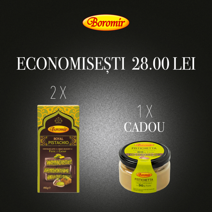 Pachet (2BUC*CIOCOLATA ROYAL PISTACHIO 190G+ 1*CREMA TARTINABILA CU 30% FISTIC 200G  CADOU) [1]