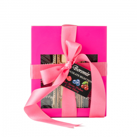 Ciocolata - Praline Artizanale cu Zmeură, Afine și Cireașă amară 140g - Colecție Primavară-Vară