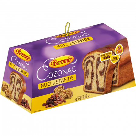 Cozonac Cadou - Cozonac cu 35 % cremă de nucă și stafide