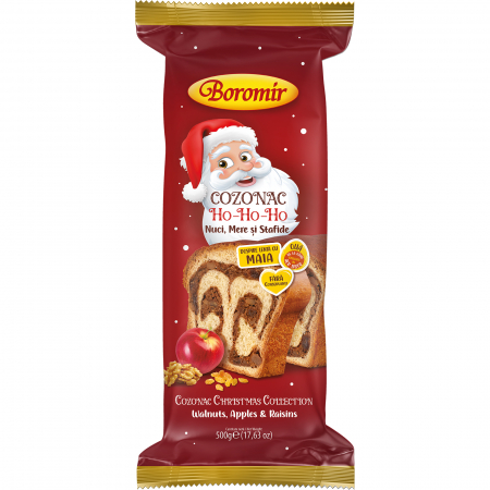 Cozonac Mos Craciun - Cozonac Ho-Ho-Ho cu mere, nuci și stafide 500g