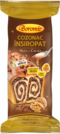Cozonac Insiropat - Cozonac Însiropat cu sirop de vanilie, cremă cu nuci și cacao 550g