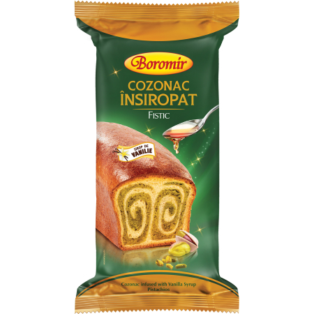 Cozonac Insiropat - Cozonac Însiropat cu sirop de vanilie, cremă fistic 550g