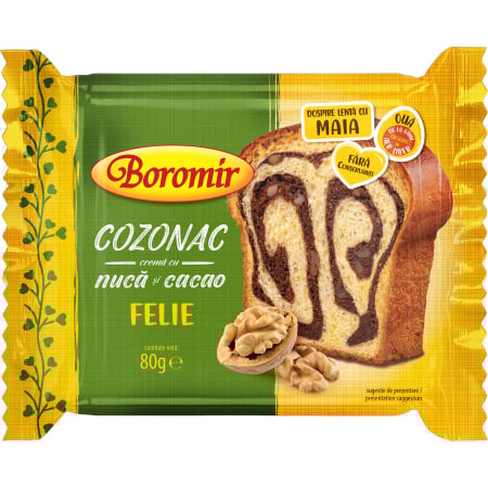 Cozonac Tradițional - Cozonac traditional nuca si cacao felie 80g
