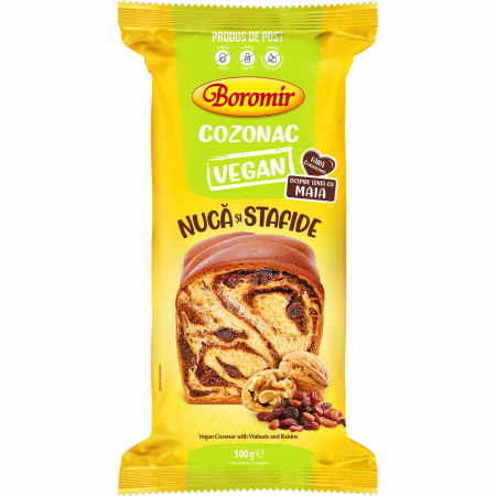 Produse de post - Cozonac Vegan cremă cu nucă și stafide 500g
