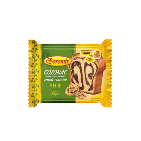 Cozonac Tradițional - Felie Cozonac Boromir cu cremă nucă și cacao 80g