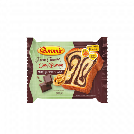 TOATE PRODUSELE - Felie Cozonac Casa Boromir cremă cu nuci și ciocolată 80g