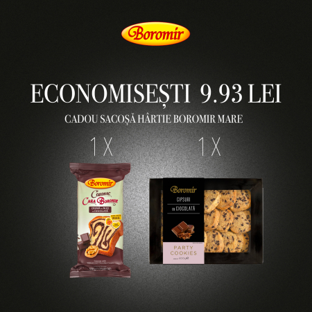 Black Friday 2025 - Pachet (1*COZONAC CASA BOROMIR CR. NUCI CIOCOLATA  550G + 1*CIPSURI CU CIOCOLATA 400G + 1*SACOSA HARTIE BOROMIR  MICA)