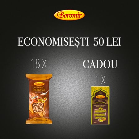 Black Friday 2025 - Pachet (2BAX- 18BUC*COZONAC INSIROPAT NUCI SI CACAO 550G + 1*CIOCOLATA ROYAL PISTACHIO 190G CADOU)