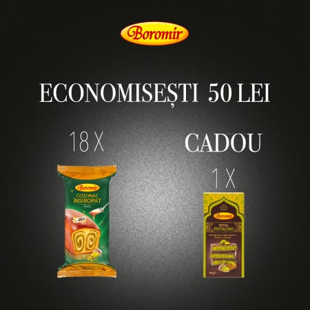Black Friday 2025 - Pachet (2BAX- 18BUC*COZONAC INSIROPAT FISTIC 550G + 1*CIOCOLATA ROYAL PISTACHIO 190G CADOU)