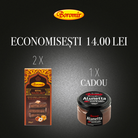 Black Friday 2025 - Pachet (2BUC*CIOCOLATA ROYAL ALUNE 190G+ 1*ALUNETTA - CREMA DE CACAO CU ALUNE DE PADURE 200G  CADOU)