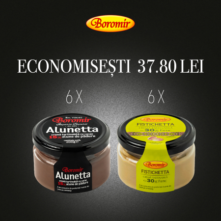 Black Friday 2025 - Pachet (6*ALUNETTA - CREMA DE CACAO CU ALUNE DE PADURE 200G + 6*CREMA TARTINABILA CU 30% FISTIC 200G