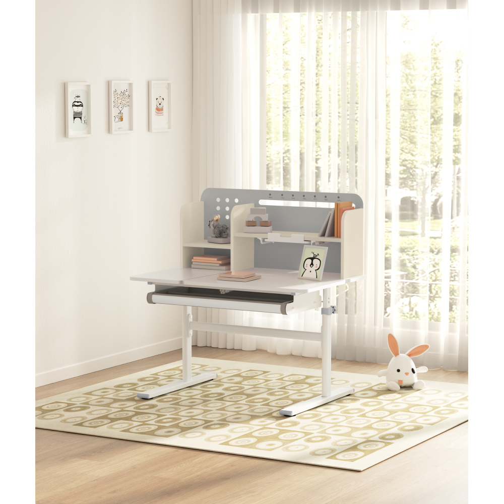 Masă de scris crescătoare, gri/alb, ODIN [26]