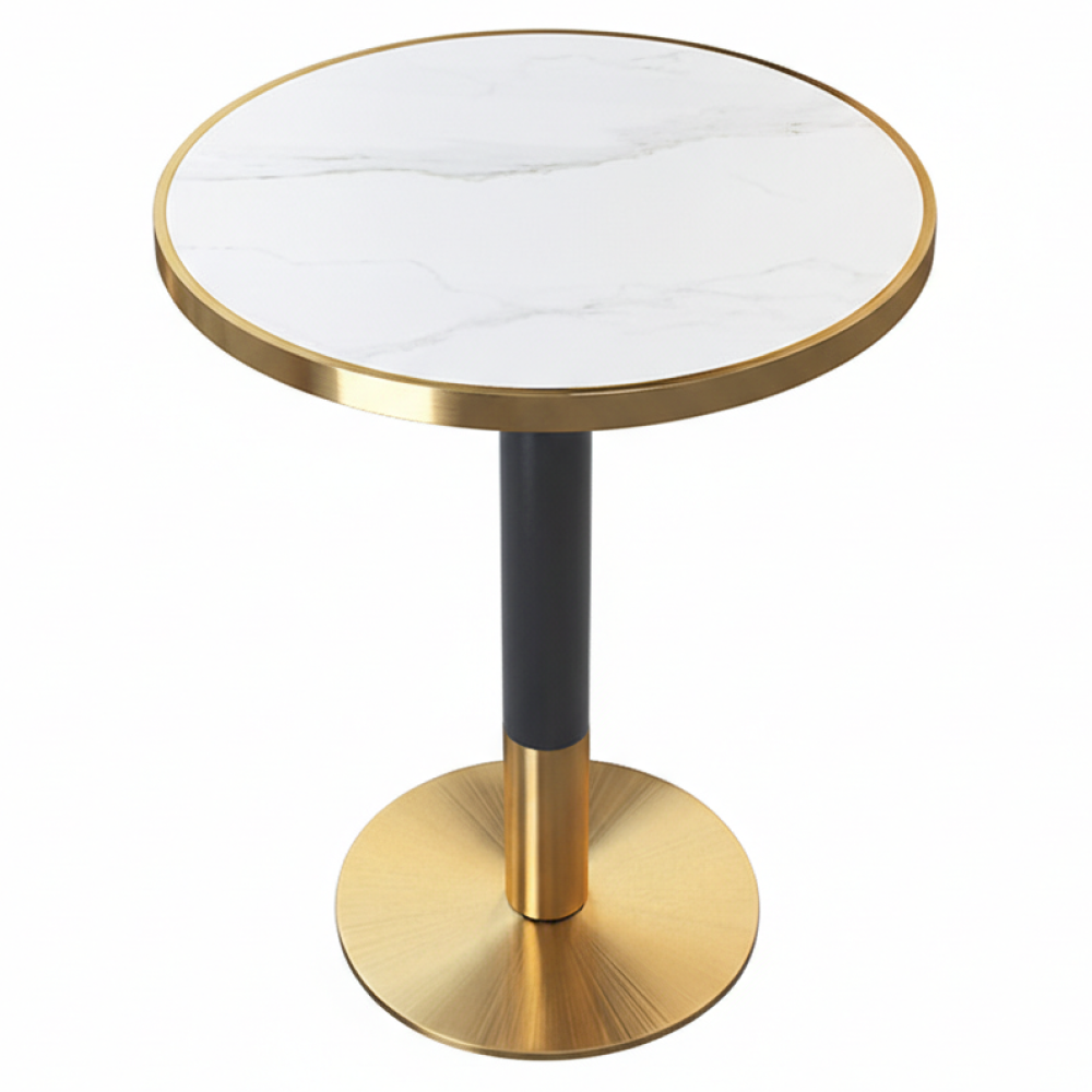 Mese bucatarie /dining - Masă de sufragerie bistro, marmură albă/negru/aur, diametru 80 cm, OREN