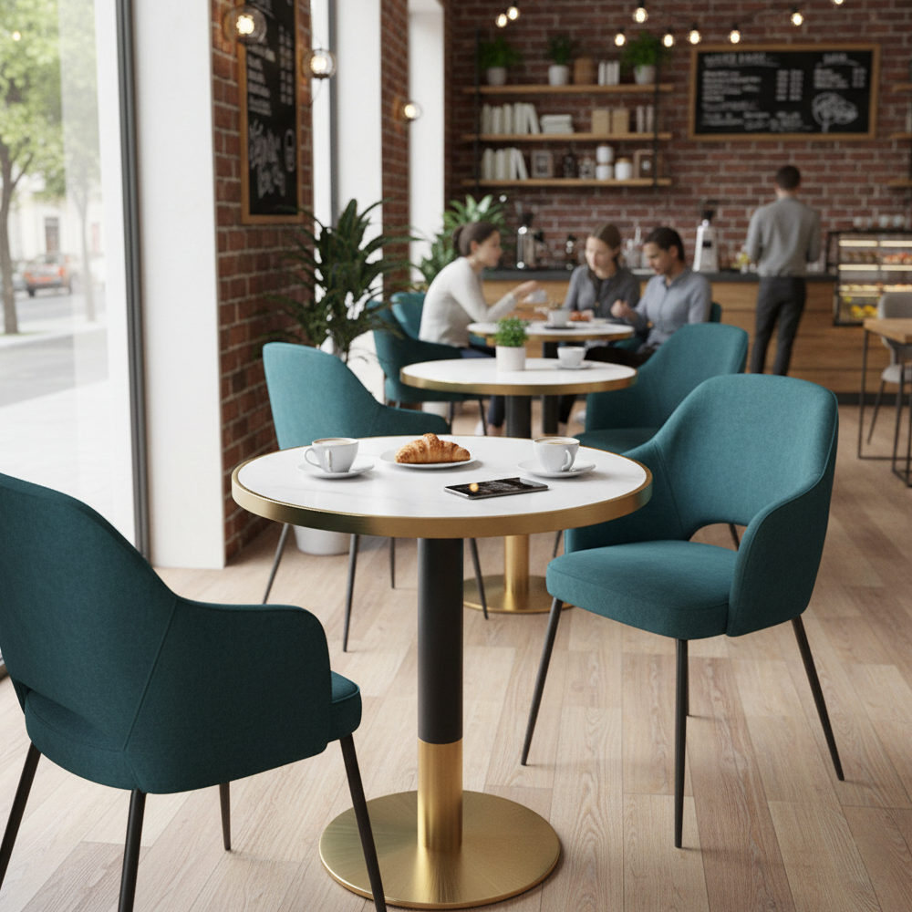 Masă de sufragerie bistro, marmură albă/negru/aur, diametru 80 cm, OREN [1]