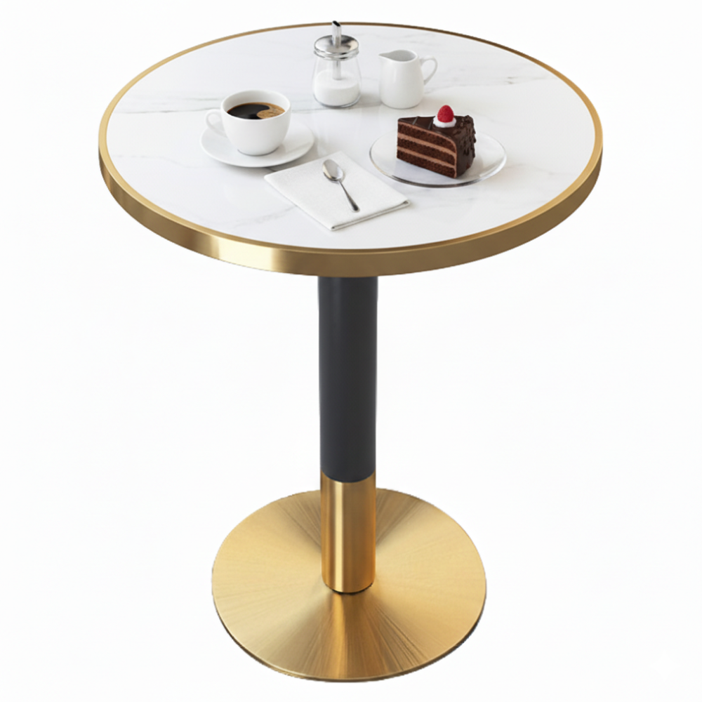 Masă de sufragerie bistro, marmură albă/negru/aur, diametru 80 cm, OREN [3]