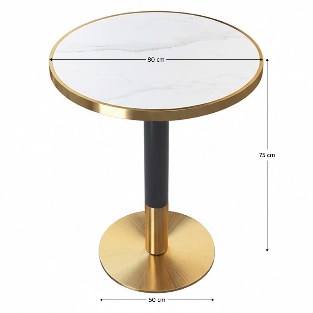 Masă de sufragerie bistro, marmură albă/negru/aur, diametru 80 cm, OREN [4]