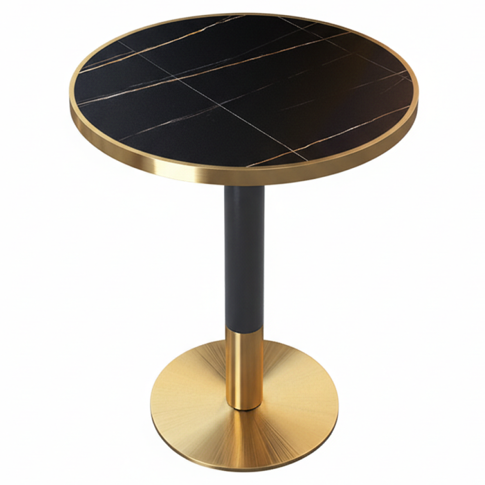 Mese bucatarie /dining - Masă de sufragerie bistro, marmură negră/negru/aur, diametru 80 cm, OREN