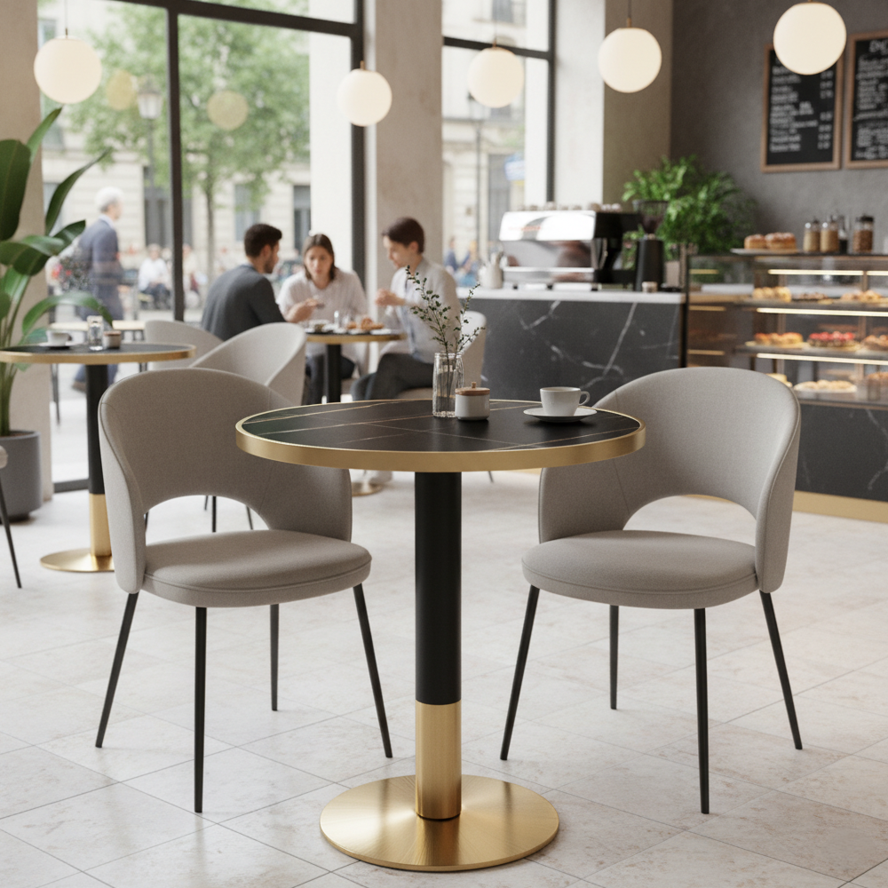 Masă de sufragerie bistro, marmură negră/negru/aur, diametru 80 cm, OREN [1]