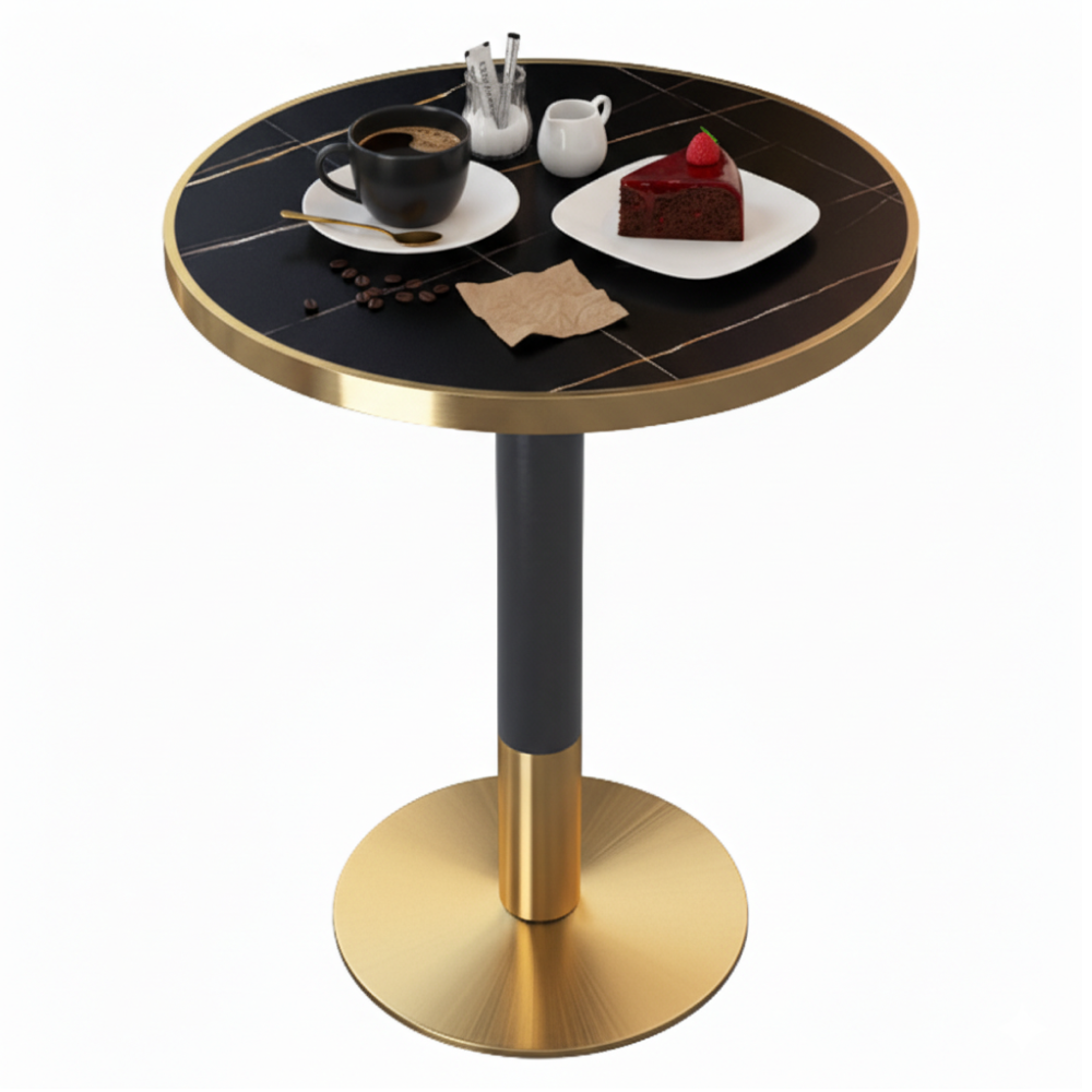 Masă de sufragerie bistro, marmură negră/negru/aur, diametru 80 cm, OREN [3]