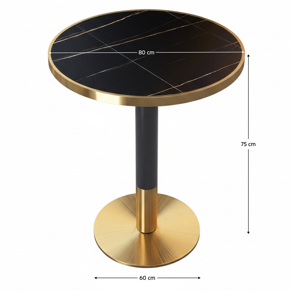 Masă de sufragerie bistro, marmură negră/negru/aur, diametru 80 cm, OREN [4]