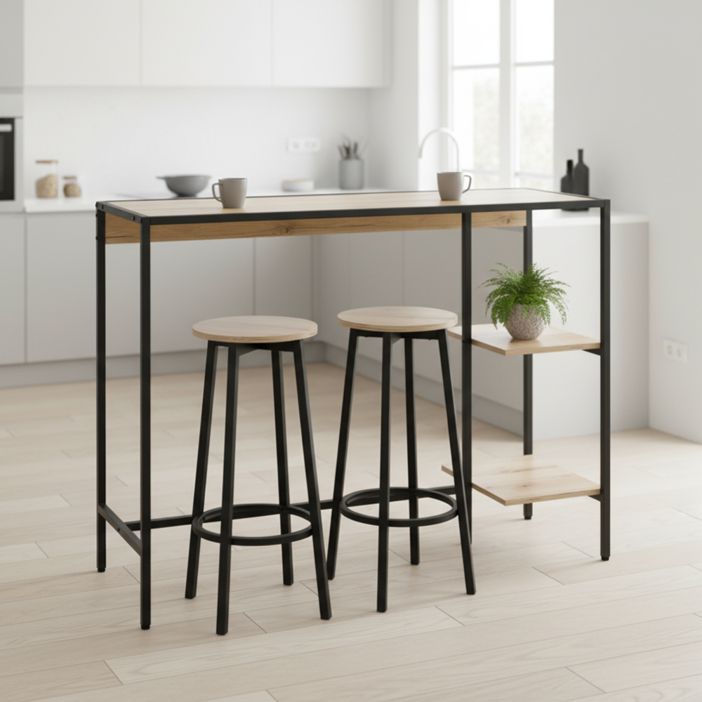 Set de bar 1+2, stejar/negru, POHOS [6]