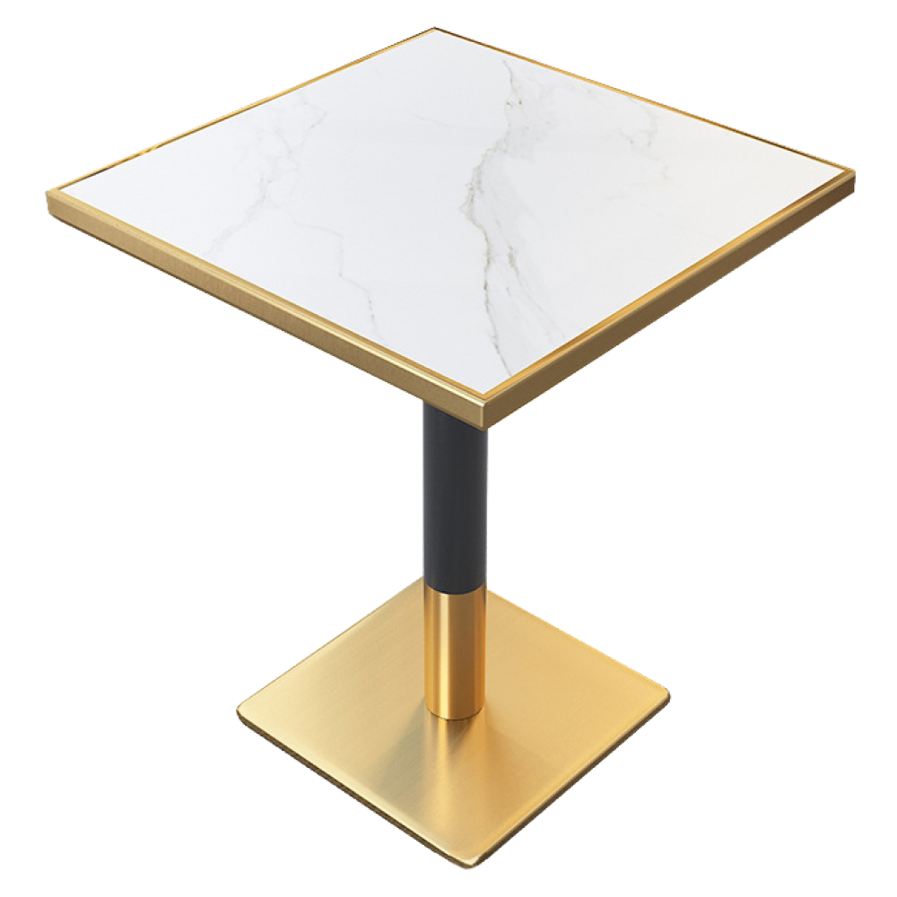 Mese bucatarie /dining - Masă de sufragerie bistro, marmură albă/negru/aur, 70x70 cm, PRESTON