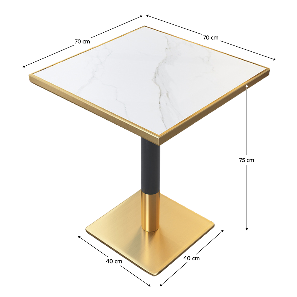 Masă de sufragerie bistro, marmură albă/negru/aur, 70x70 cm, PRESTON [3]