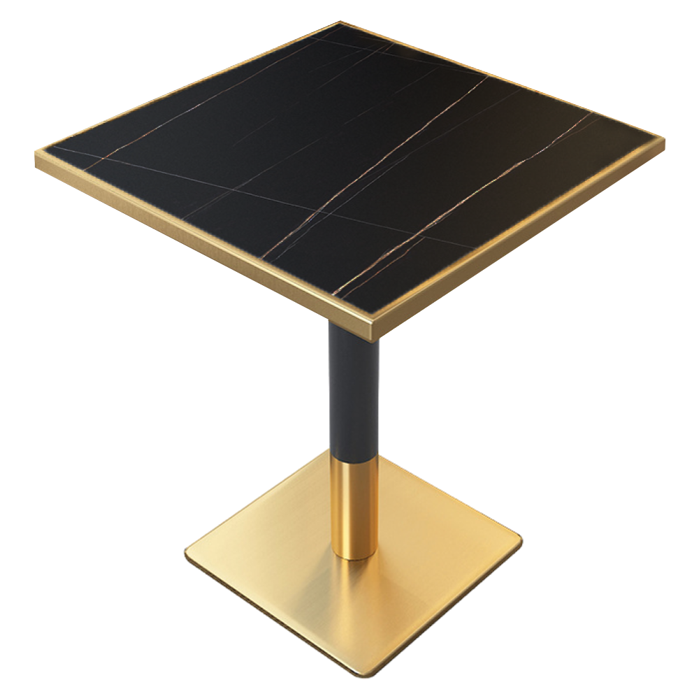 Mese bucatarie /dining - Masă de sufragerie bistro, marmură negră/negru/aur, 70x70 cm, PRESTON