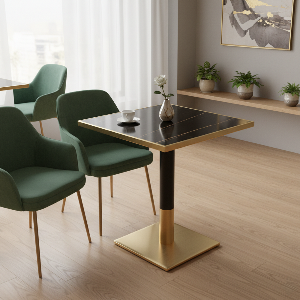 Masă de sufragerie bistro, marmură negră/negru/aur, 70x70 cm, PRESTON [1]