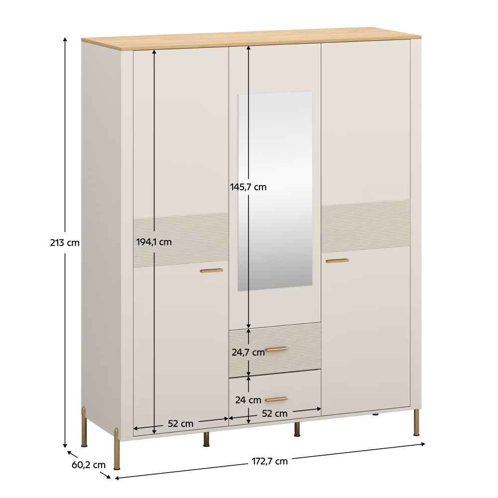 Dulap cu oglindă, caşmir/stejar de piatră, RUNOL 3D2S [3]