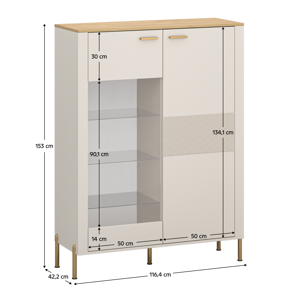 Vitrină joasă, caşmir/stejar de piatră, RUNOL 1D1W [3]