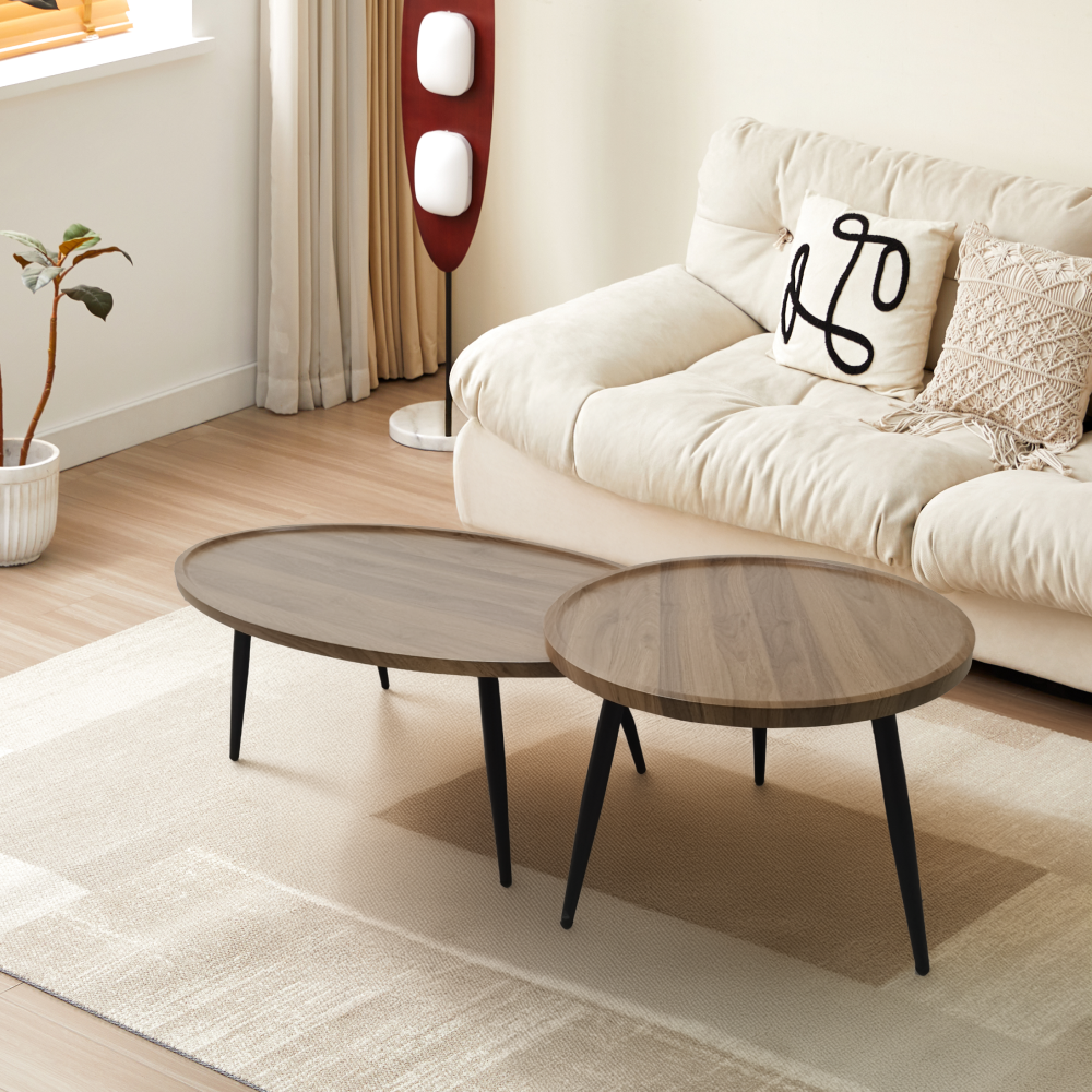 Măsuţe de cafea, set de 2 buc., stejar/negru, SILVIO [1]