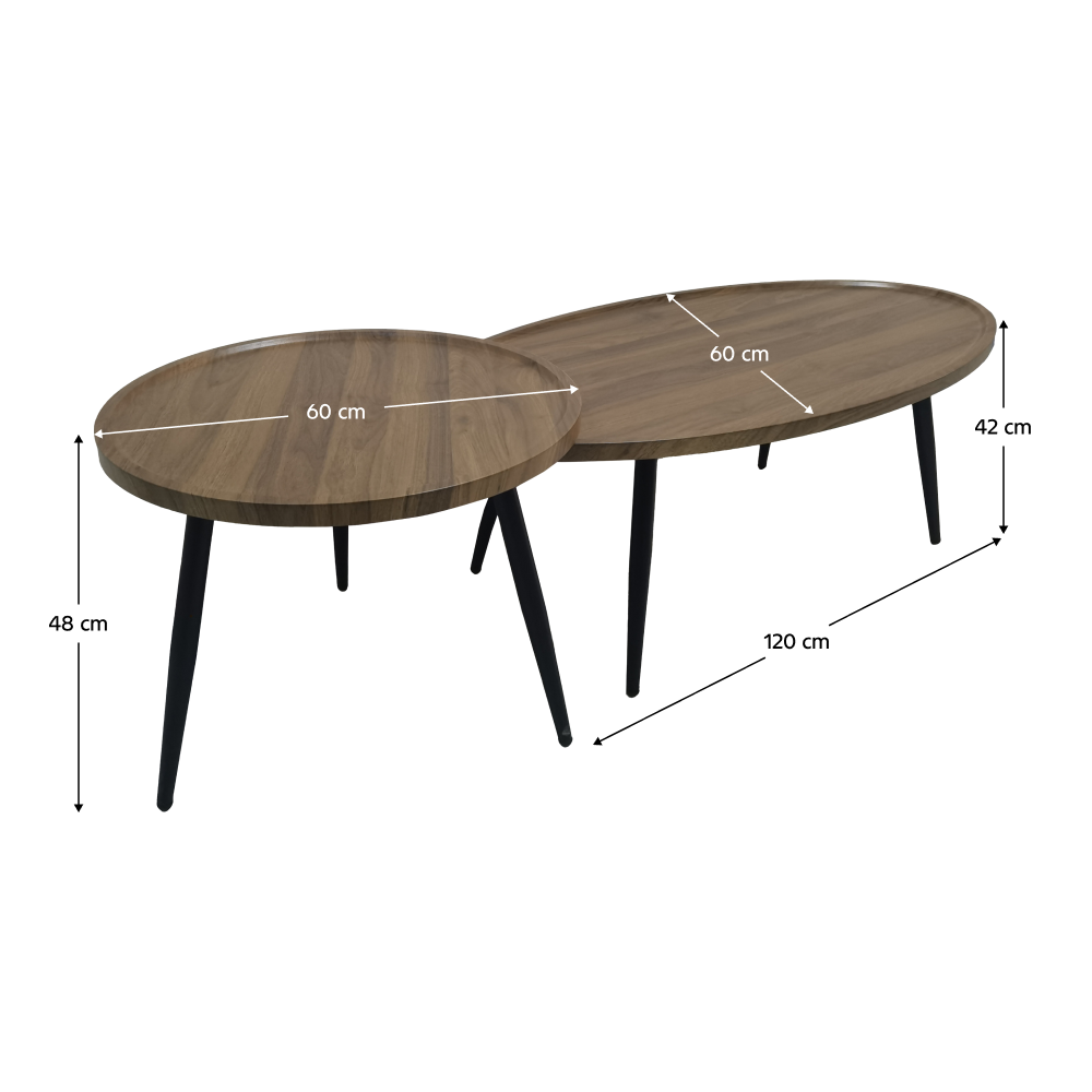 Măsuţe de cafea, set de 2 buc., stejar/negru, SILVIO [2]