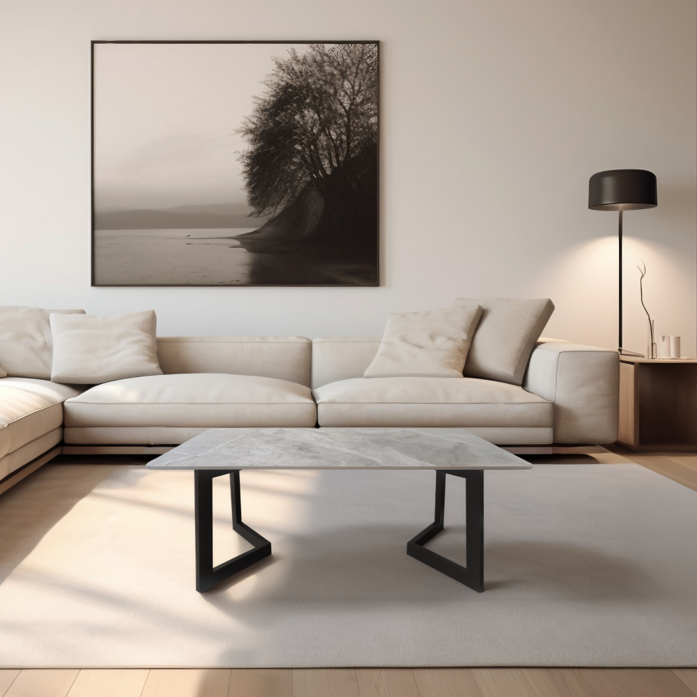 Măsuţă de cafea, marmură gri/negru, SOFIAN [1]