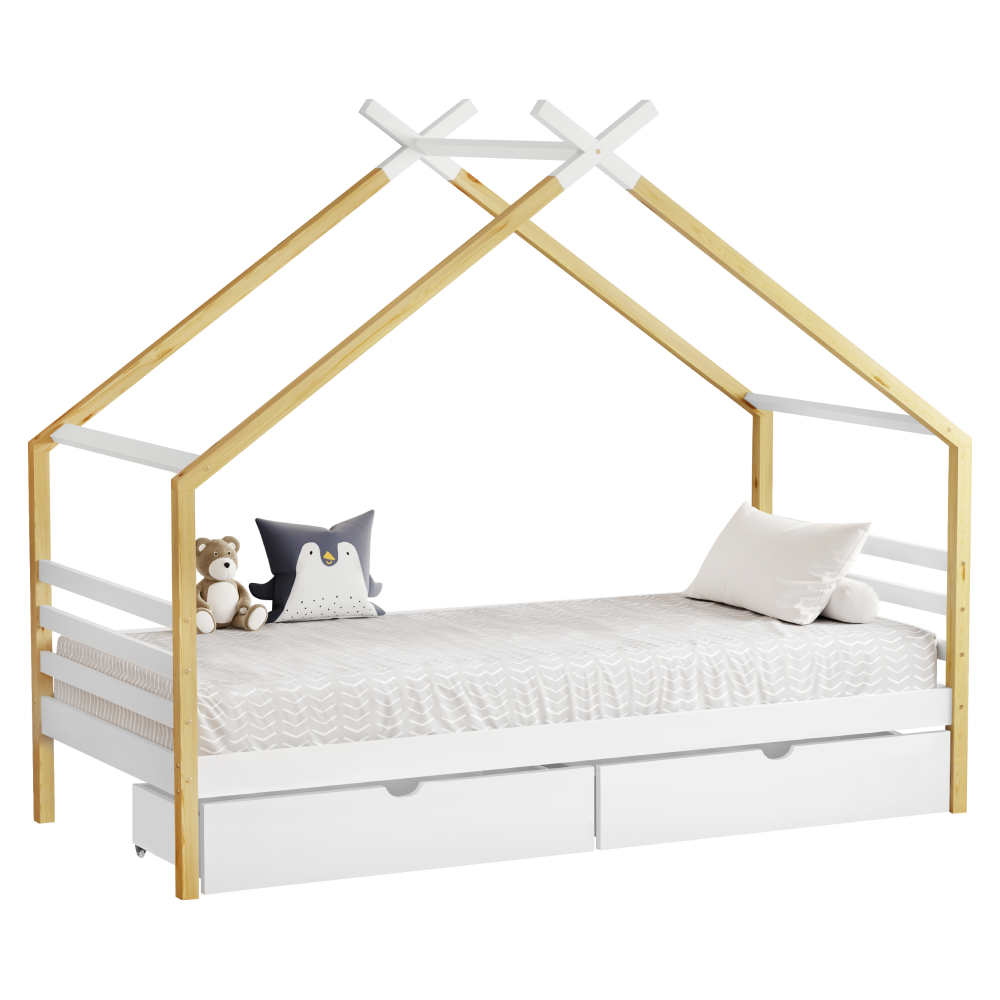 Toate Produsele - Pat Montessori, alb/maro, 90x200, TARA