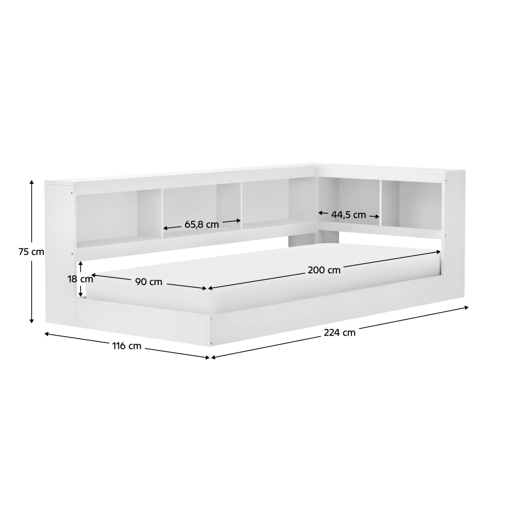 Pat cu somieră, alb, 90x200, TOSIA [8]