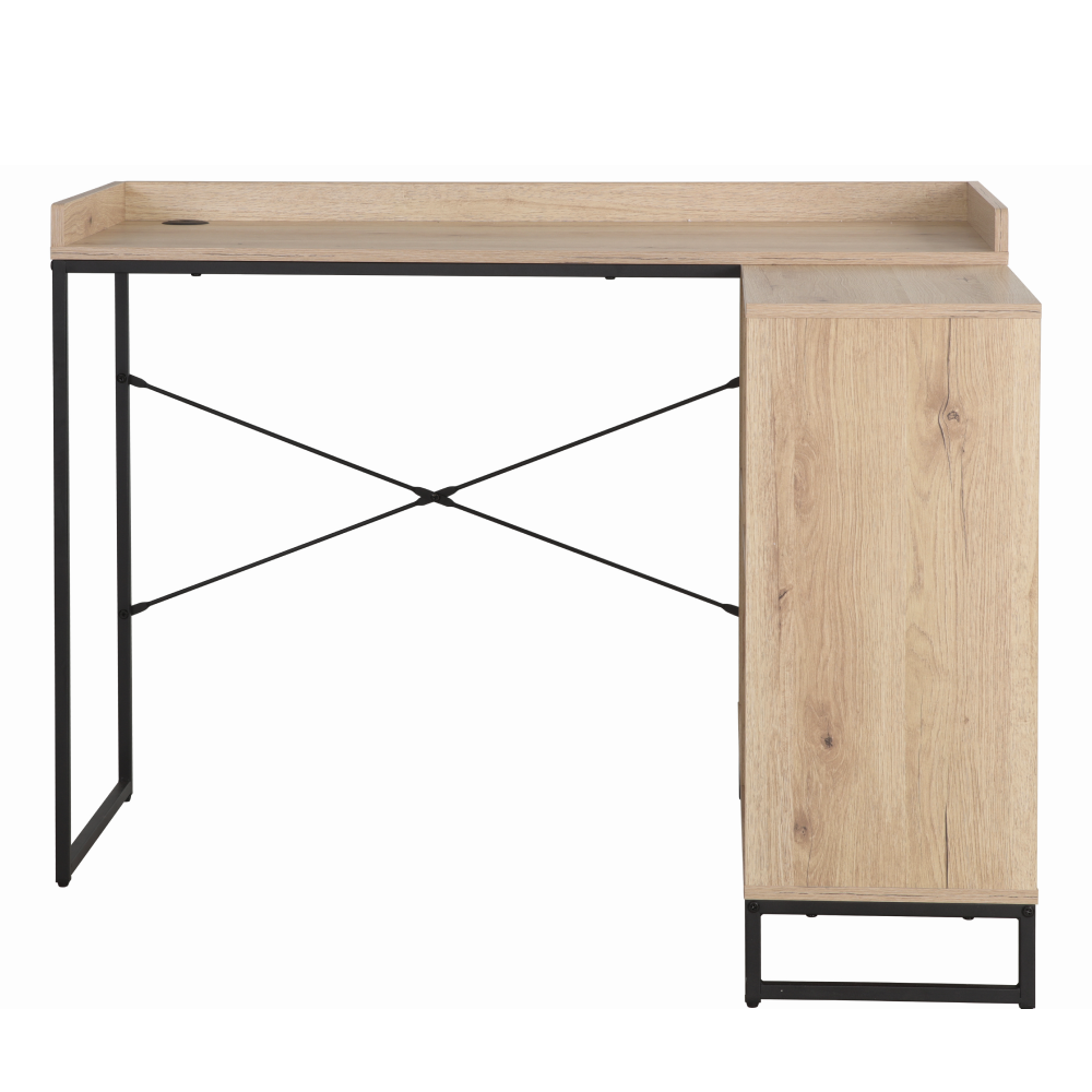 Masă PC de colţ, stejar/negru, ULOSTOL [3]